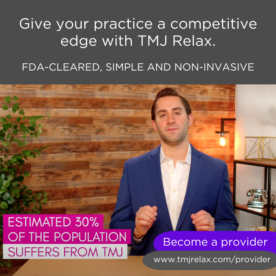 TMJRelax's tweet image. Ready to elevate your practice and make a significant impact on patients&apos; lives?

Imagine being the go-to dentist who brings relief to patients with TMJ disorders.

You can be that with TMJ Relax. tmjrelax.com/provider/ 

#TMJRelax #JawPainRelief #NonInvasiveSolution
