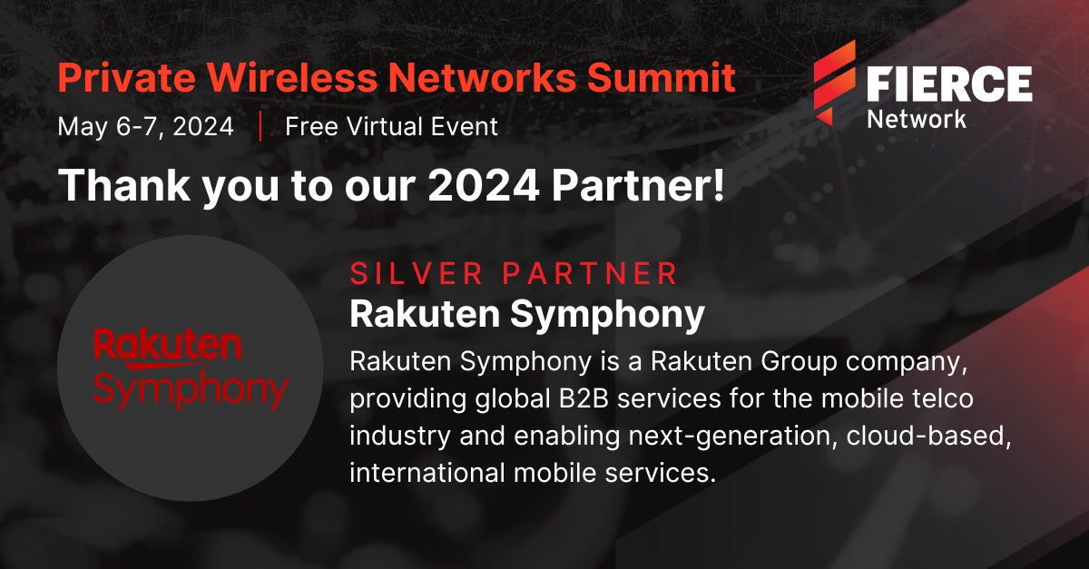Delighted to have @RakutenSymphony as a Silver Sponsor for the Private Wireless Networks Summit! Their commitment to innovation and global connectivity is shaping the future of telecommunications. Join us May 6-7! 🔗 bit.ly/3xanlrY #RakutenSymphony #PrivateWireless