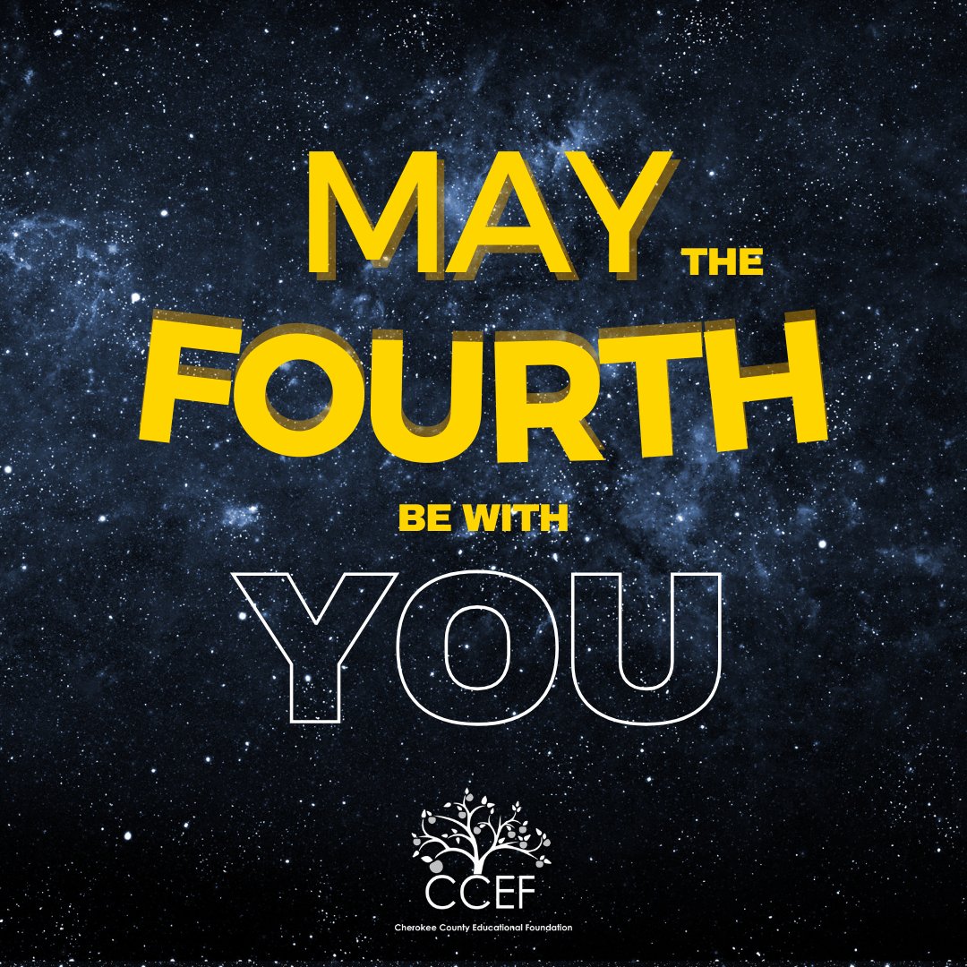 May the Fourth be with you! Today, we embrace the spirit of Star Wars Day to remind us of the power that education has to ignite the potential within every young Jedi. 🌌✨

#MayTheFourth #StarWarsDay #EducationIsTheForce #CCEF
#Cherokeecountyeducationalfoundation #CCSDFam #CCSD