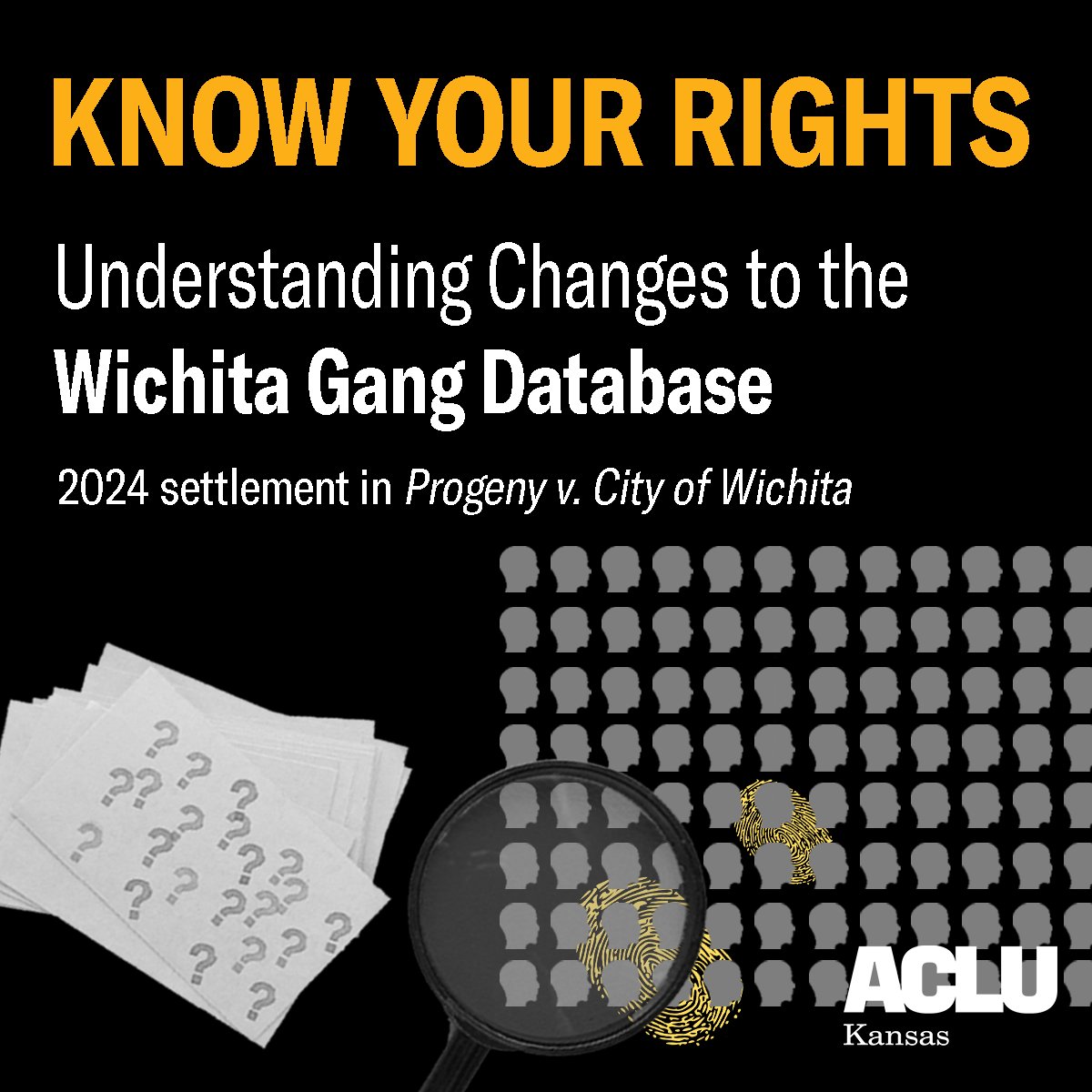 Learn more details about our settlement in Progeny v. City of Wichita and how it affects you at aclukansas.org/wichitaganglist.