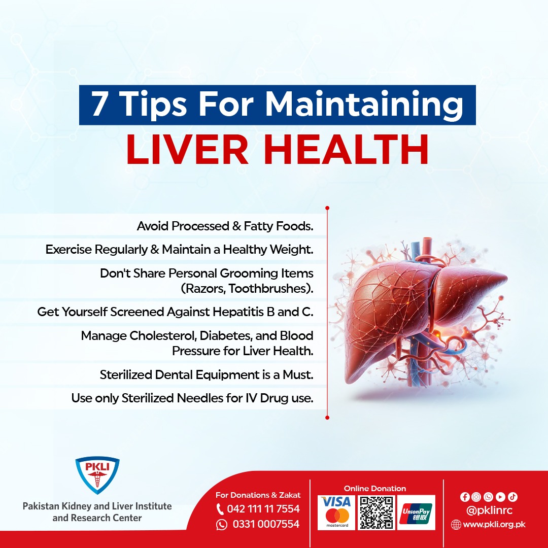 Your liver’s health is in your hands. You can maintain your liver health with simple lifestyle choices. Here are the 7 tips you must follow for a healthy liver. 

#Liverhealth #HealthyHabits #PKLI #Livertransplant #Charitywork #Donatenow