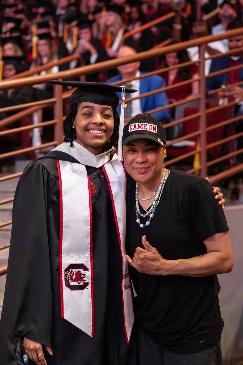And where else would Coach @dawnstaley be besides in CLA watching her @GamecockWBB champs graduate!? 🎓 #ForeverToThee24 Nothing beats love. Happy birthday, Coach! 🎉