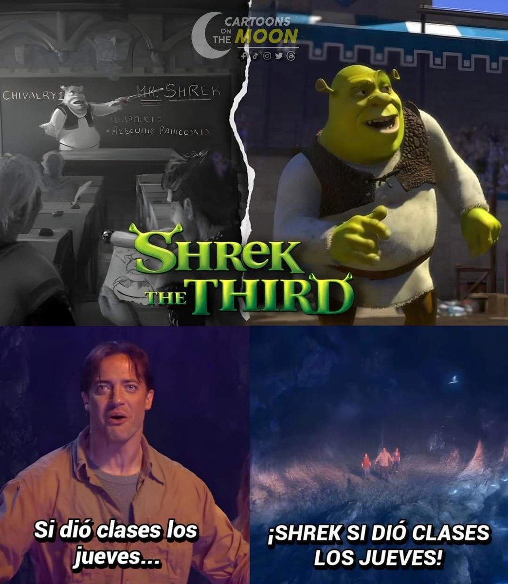 En Shrek Tercero, veríamos a Shrek infiltrarse en la escuela de Arturo como un profesor. Y la clase que daría, sería la materia de 'Rescate de Princesas'. Así que estuvimos a punto de ver a Shrek dar clases los jueves y sin cobrar mucho.