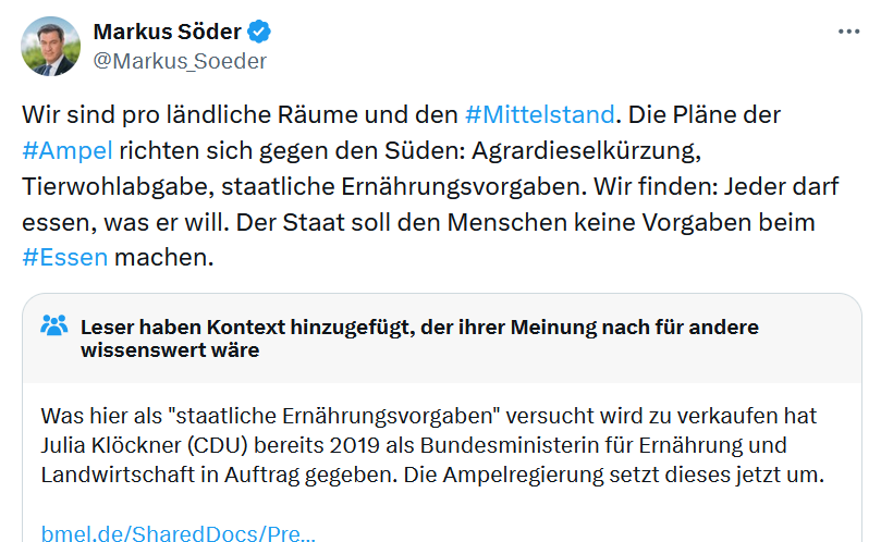 ALLE EINZELN, fragt @Markus_Soeder 

Wo und wie genau er in seinem Leben mit 'staatlichen Ernährungsvorgaben' von @cem_oezdemir
 konfrontiert wurde ? Konkret, präzise, ohne Polemik

NUR so kann man seine LÜGEN aufdecken und die Gewalt gegen die #Gruenen stoppen
@cem_oezdemir 🙏👍