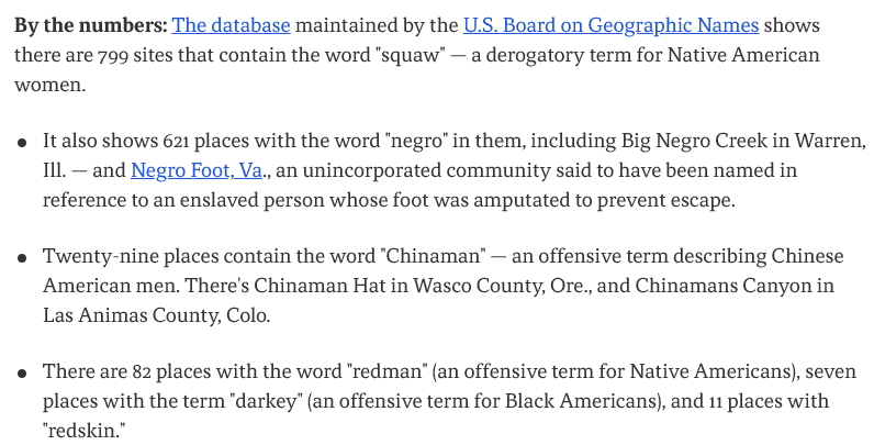 It's not enough that this country's history includes the abuse of Indigenous and Black people. That these racist and anachronistic names continue in 2024, speaks volumes.