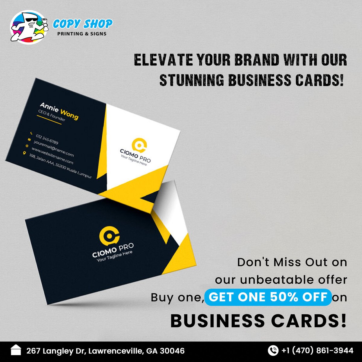 Stand out from the crowd with our eye-catching business cards! 🌟 Elevate your brand's image and leave a lasting impression. Buy one, get one 50% off now. Make every connection count!
#copyshop #copyshopprinting #printing #businesscards #businesscardsdesign #businesscardsprinting