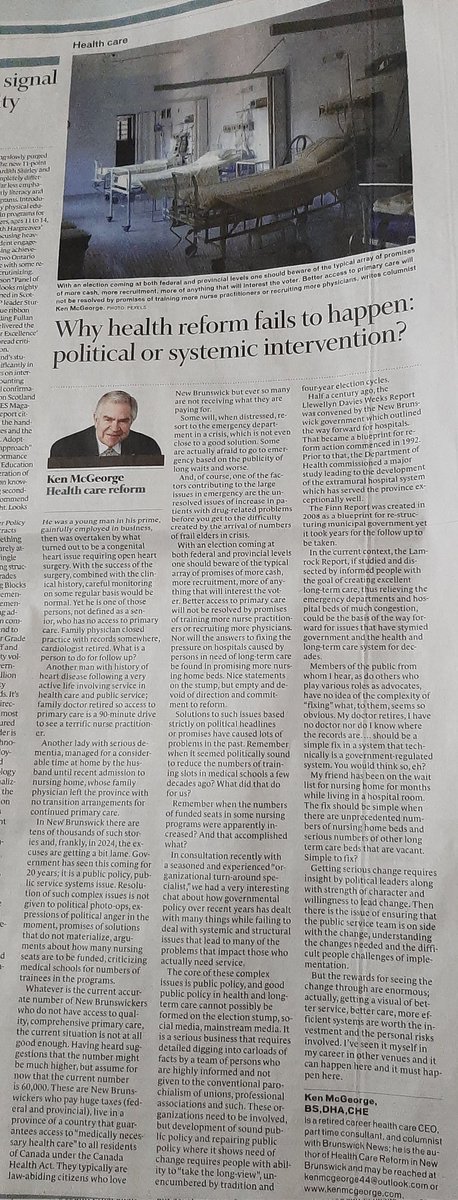 painful process of doing the obvious in NB.  Todays Brunswick Newspapers.