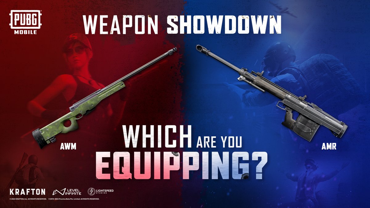 Two powerful sniper rifles, but you can only choose one of them. 🤔 Between the AWM and the AMR, which of these are you choosing to help you wreck havoc on the battlegrounds? #PUBGMOBILE