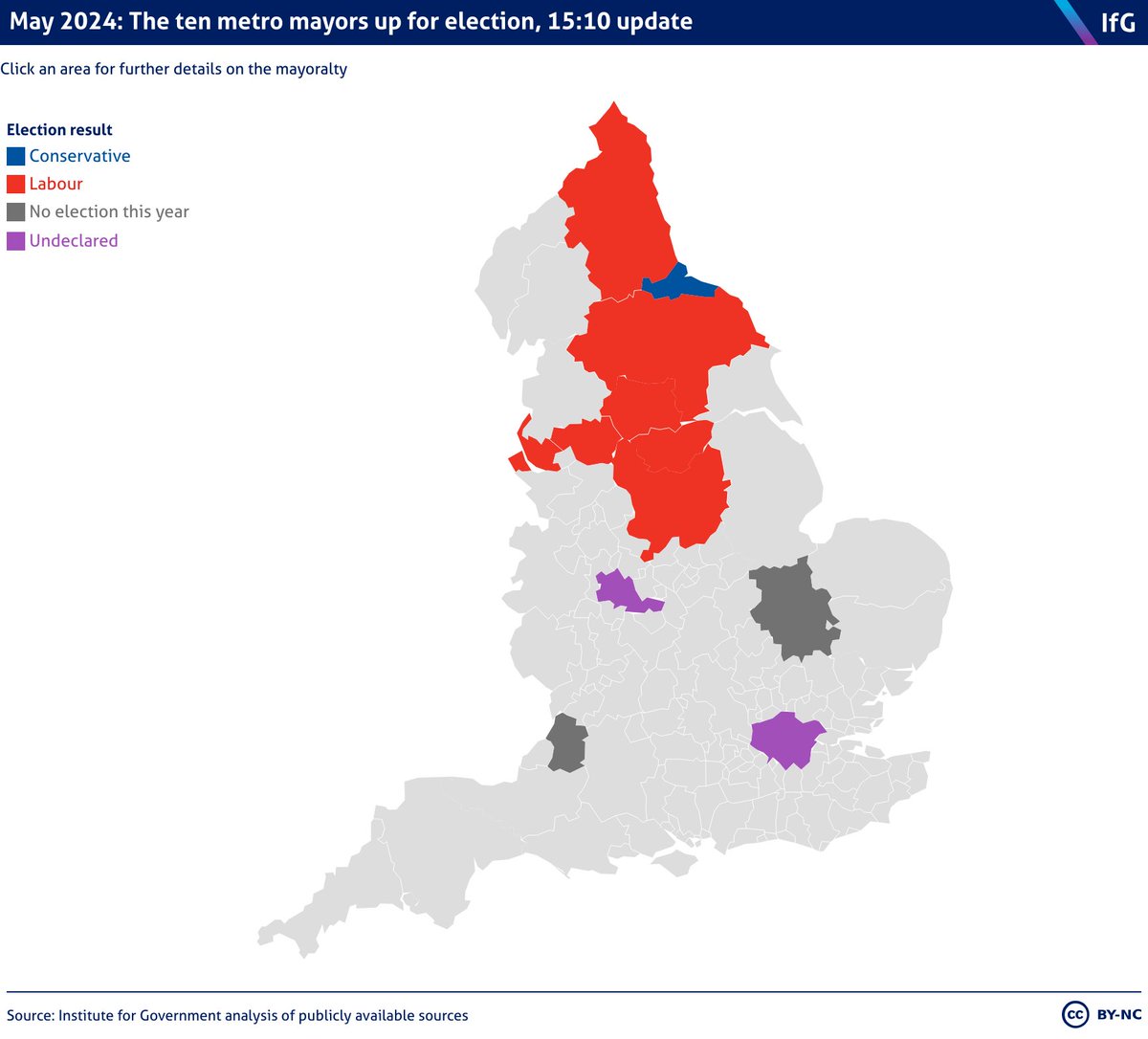 Following the announcement of the re-election of Andy Burnham and Tracy Brabin an update to the @instituteforgov mayoralty election results map.