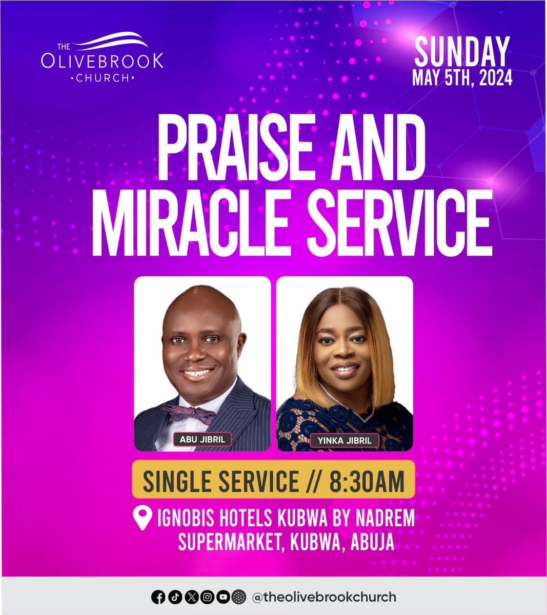 Join us tomorrow for a remarkable event!
 Experience the powerful presence of God at our praise and miracle service. 
Don't miss this uplifting gathering.
 See you there!
#Theolivebrookchurch
#PraiseAndWorship 
#Praiseandmiracle
#ExperienceTheUnforgettable 
#bethere