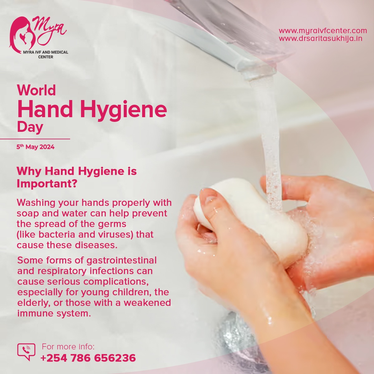 Hand hygiene: a small action, a big impact

#WorldHandHygieneDay #Myraivfcenter #ivfinnairobi #myrakenyaivf #IVF #infertility #boostfertility #fertility #myraivf #fertilityclinic #ivfkenya #ivfbabies