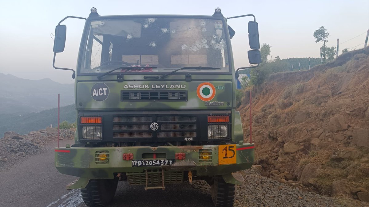#Update : Picture of the vehicle which came under attack from the militants #poonch.