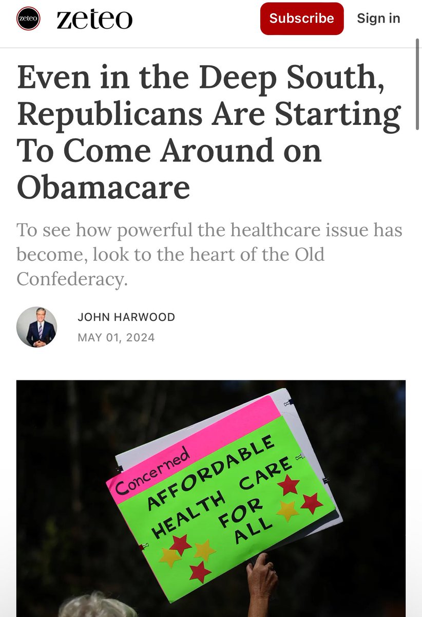 HARWOOD: “Even at a moment of maximum political polarization, some causes remain powerful enough to overcome barriers of partisanship & ideology. The desire for health insurance, as the resilience of the Affordable Care Act shows, is one.” #ExpandMedicaid zeteo.com/p/obamacare-me…