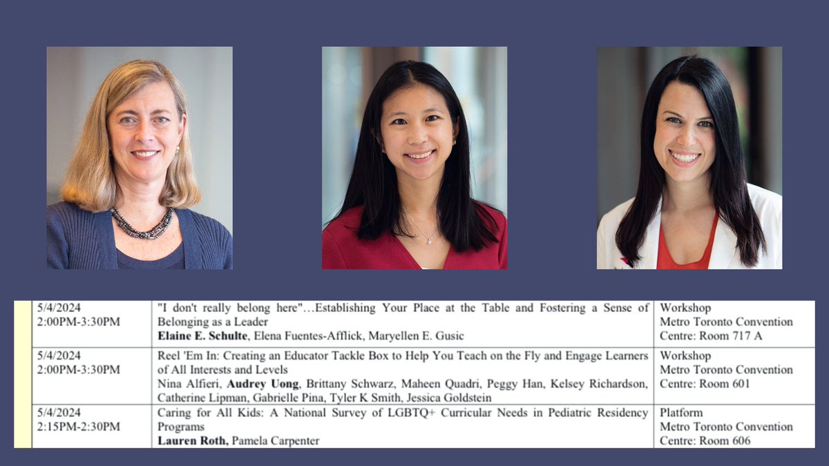 Upcoming talks today from Drs. Schulte, Uong, and Roth at #PAS2024 ! Join in to learn more about #leadership in medicine, #MedicalEducation and improving pediatric #LGBTQIA care curriculum. @PASMeeting @MontefioreNYC @EinsteinMed #womeninmedicine