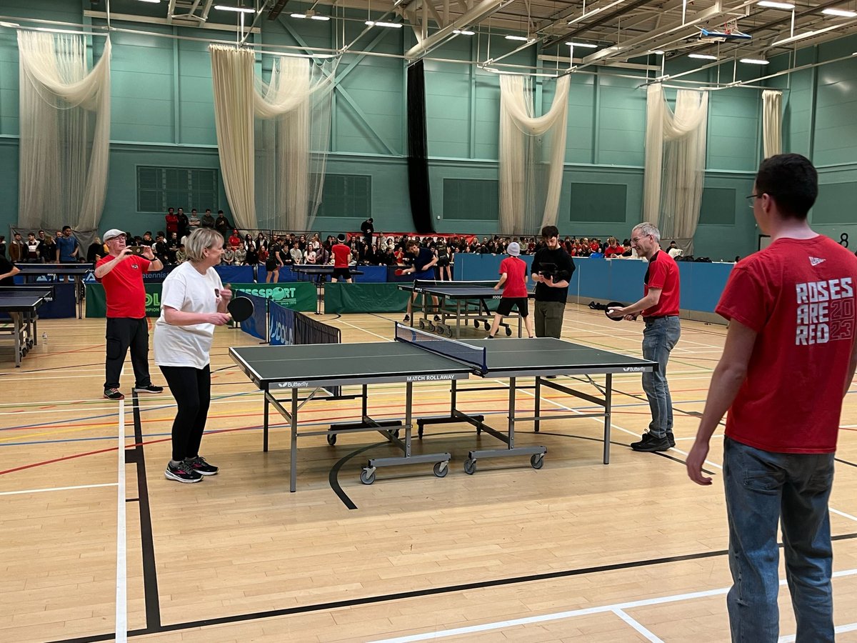 YorkVisionSport's tweet photo. Action from the Vice-Chancellor’s Table Tennis fixture today which ended 9-3 to Lancaster although it wasn’t worth any points for Roses 

Photo creds: @EddieAtkinson17 https://t.co/2kwPCSYZdT