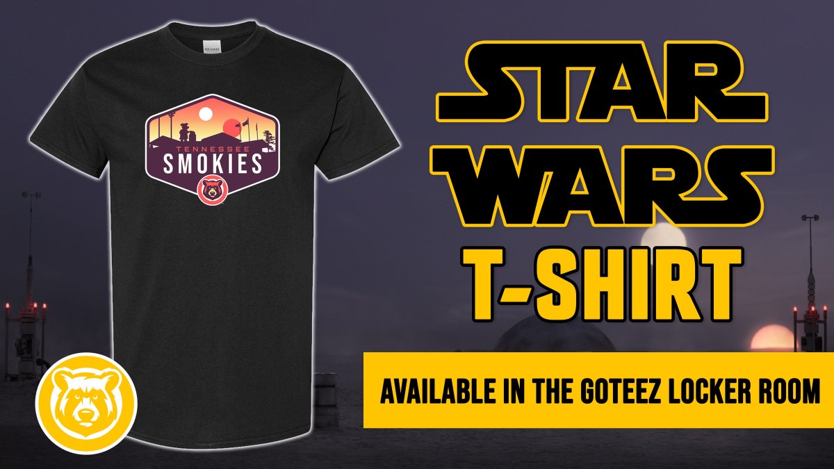 Our Star Wars x Smokies specialty t-shirts will be available tonight in the GoTeez Locker Room! Don't miss your chance to get this exclusive merch! Tickets: buff.ly/4cWrss4