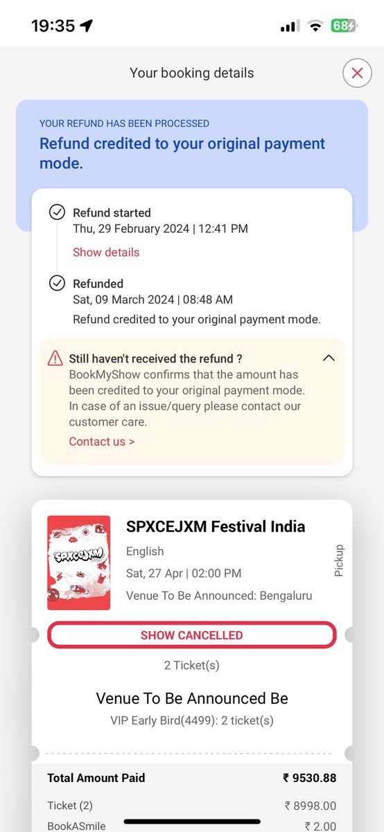 neomenon's tweet photo. Dear @bookmyshow @bookmyshow_sup I must be the most patient customer who has been waiting for 2 months for the spxcej4m refund. I even wrote to @fafsters in the hope it might help, but no. #PatheticCustomerSupport https://t.co/nkY5Cplean
