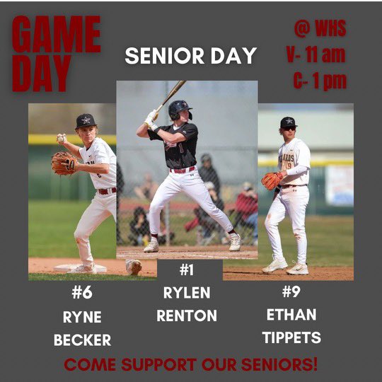 ⭐️⚾️ Senior Saturday 🎓 11 AM 
📲 GameChanger links on baseball website.