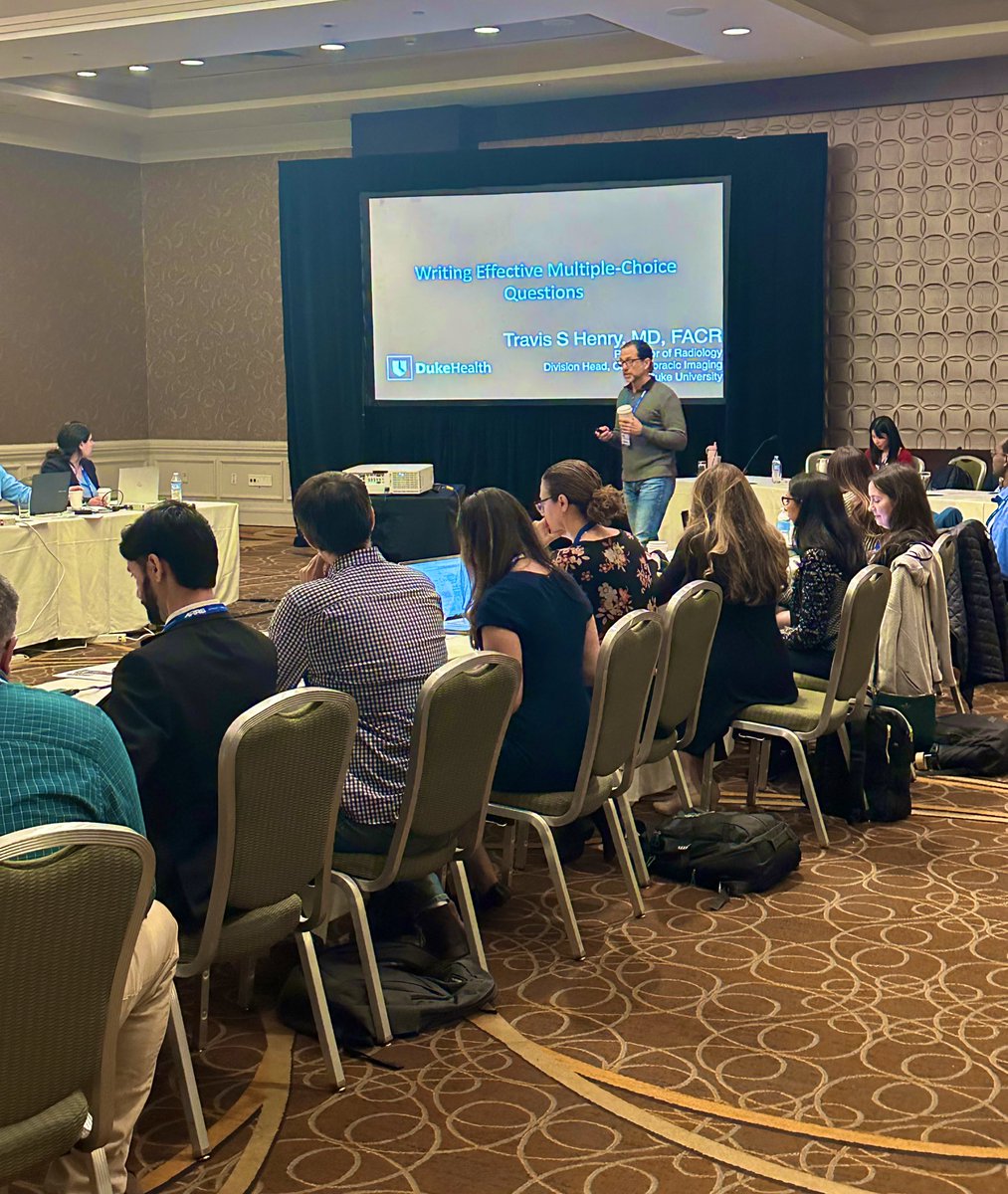 JudyGadde's tweet photo. Session II begins with @DrTravisScott teaching us how to write effective multiple-choice questions! @ARRS_Radiology #CEDP @DukeRadiology #MedEd https://t.co/0tfkTPtKN2