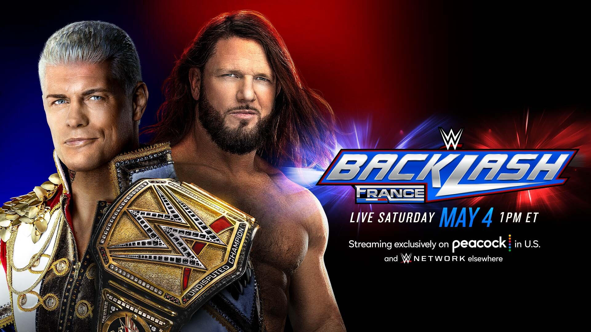 WWE on X Undisputed WWE Champion CodyRhodes defends against AJStylesOrg at WWEBacklash TODAY Who ya got 1PM ET 10AM PT Streaming exclusively on peacock in U.S. and WWENetwork everywhere else. https t....