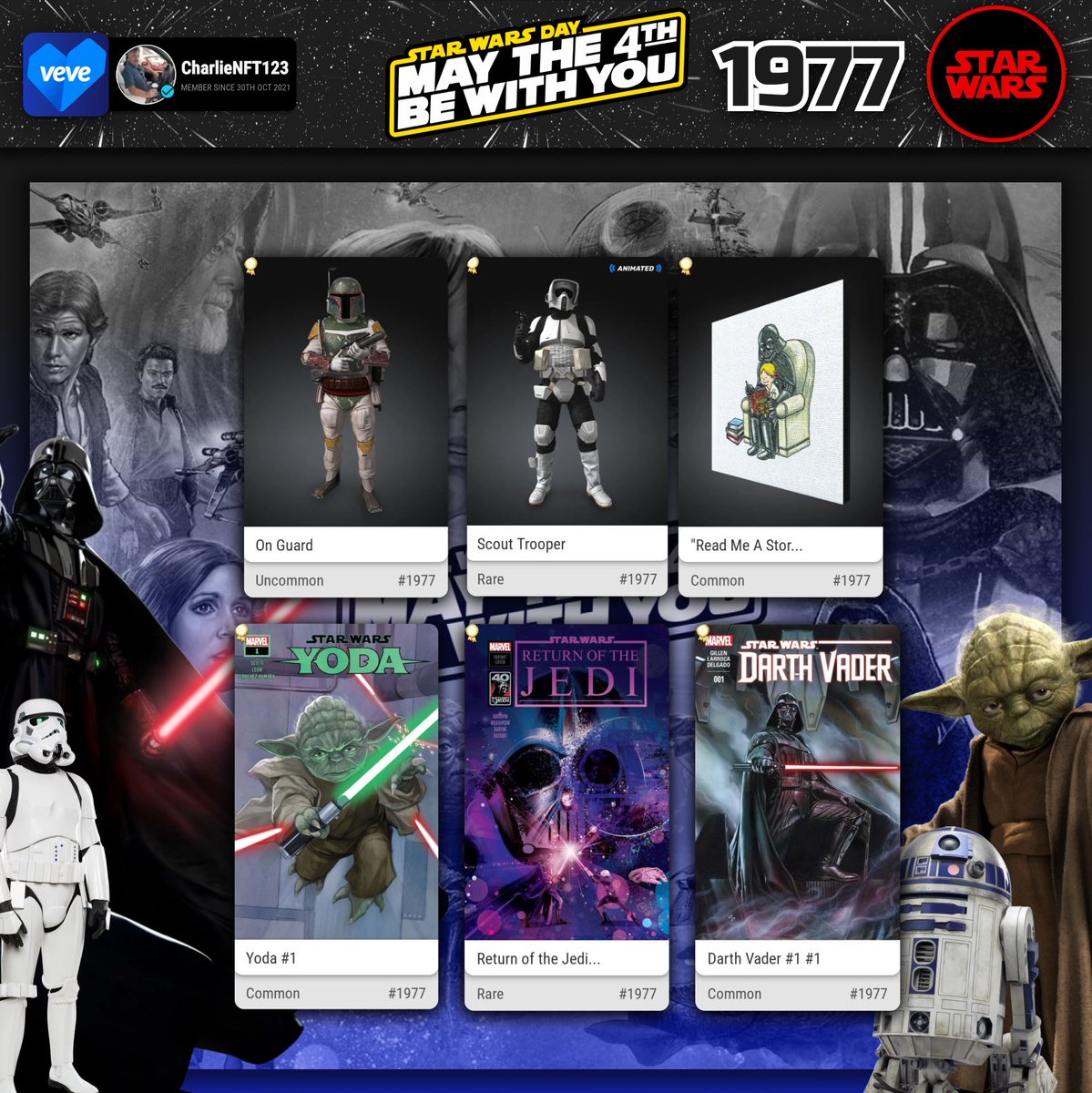 May The Fourth Be With You 1977 was the beginning of... #StarWarsDay #MayThe4thBeWithYou #DigitalCollectibles @veve_official @starwars #CollectorsAtHeart 💙 #veve #vevefam