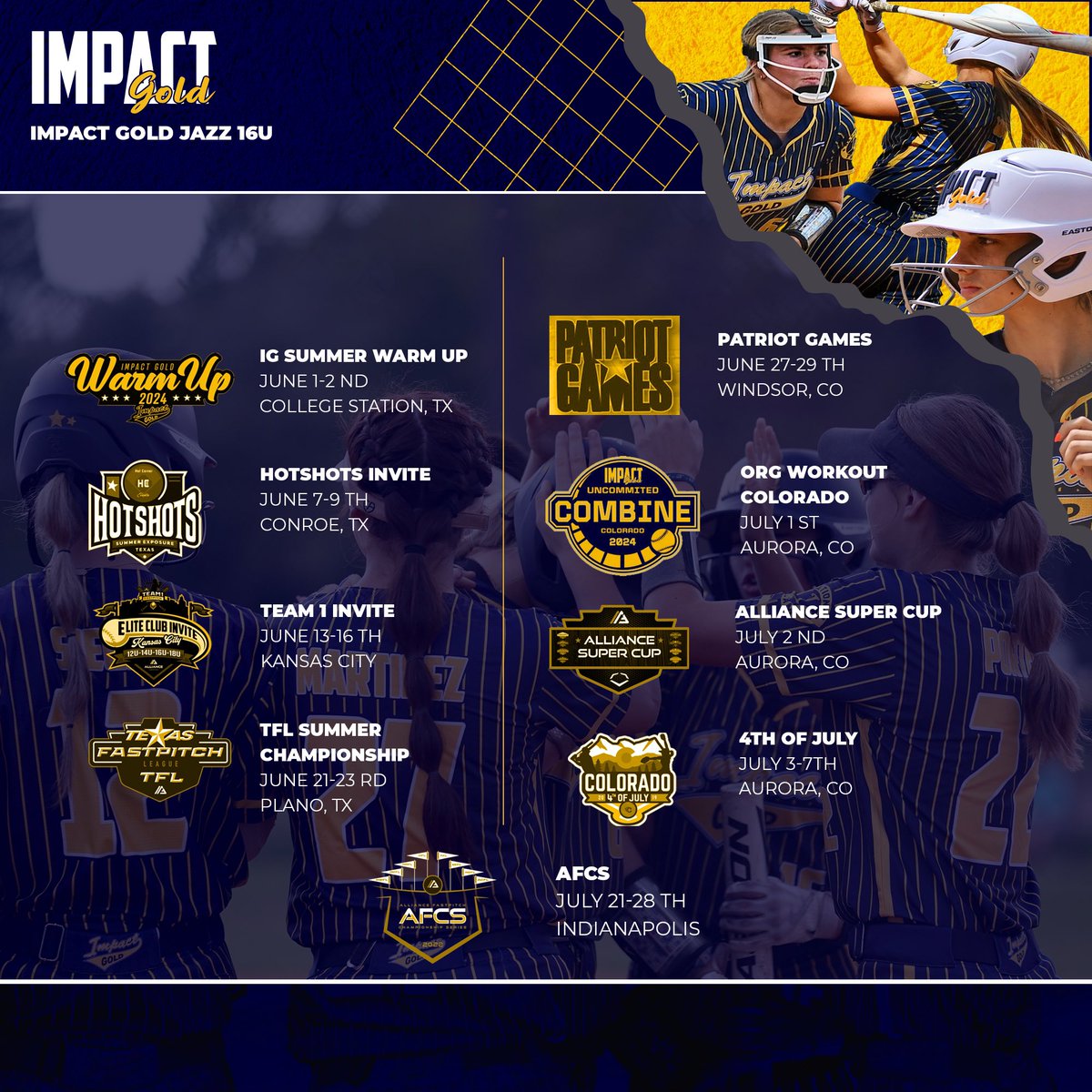 🚨 SUMMER 2024 RECRUITING SCHEDULE RELEASE 🚨 This is where you can find us this summer!! #betheimpact #goldblooded #trusttheprocess #igjazz16u