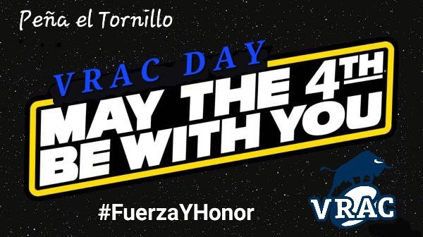 Hoy es 4 de Mayo - May the 4th , que mejor día que éste para que la Fuerza nos acompañe !!!

Vamos @VRAC a por la 7🏆Copa del Rey.

#FuerzaYHonor💪 
#PeñaelTornillo🔩 

@CopaReyRugby
@VRAC
@la8valladolid 
@Deportes8_Va
@emisionesdepor 
@vraceltornillo