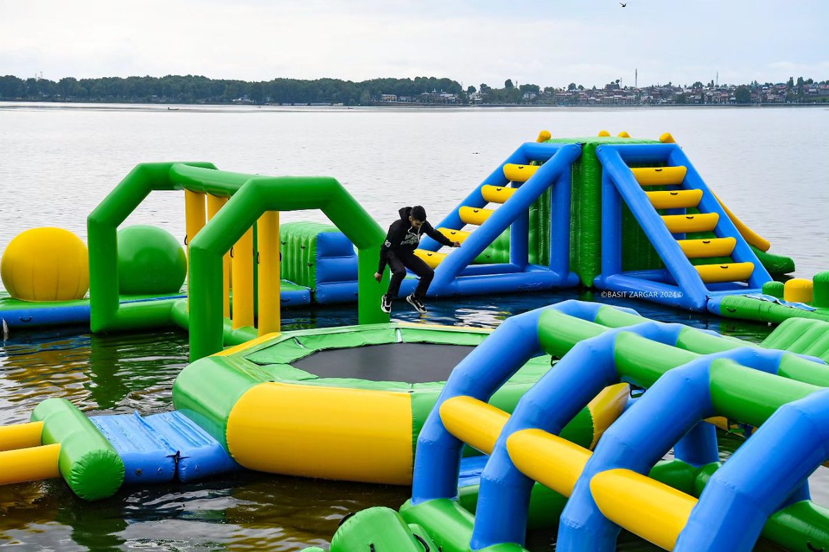 First ever inflatable floating aqua park in Dal Lake, Srinagar