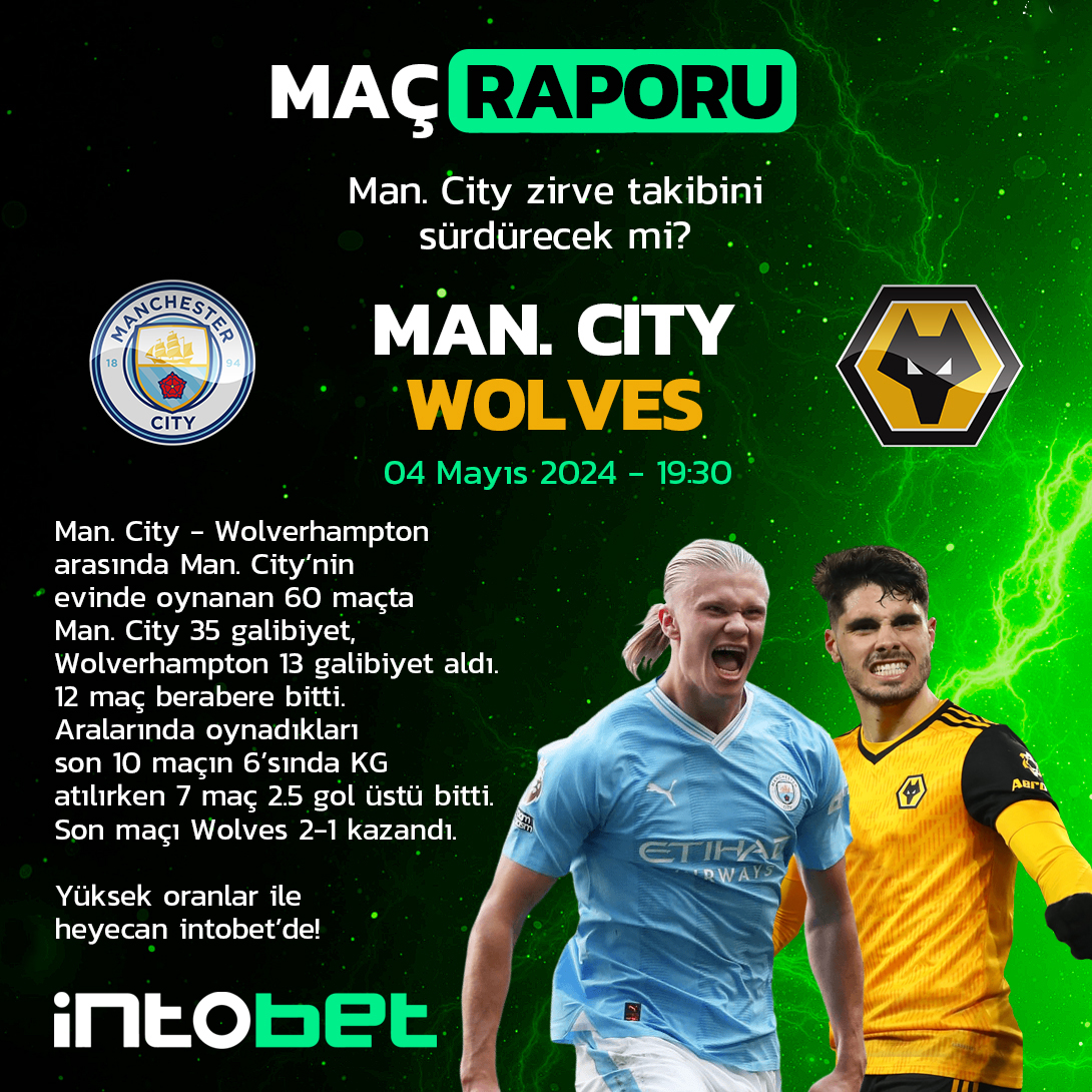 🔥 Premier League'de ikinci sırada yer alan Manchester City, şampiyonluk yolunda kritik virajı Wolves karşısında dönmek istiyor! Nefes kesen bu maçın heyecanına geniş market seçenekleri ile ortak olmak için #intobet doğru adres. intobet Giriş: bit.ly/3vjtcub