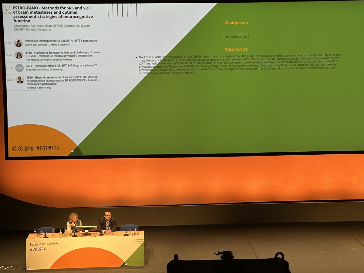 Now hearing the <a href="/ESTRO_RT/">ESTRO</a> <a href="/EANOassociation/">EANO</a> joint meeting at #ESTRO2024 on #radiosurgery of #brain_metastases moderated by <a href="/MaxNiyazi/">Max Niyazi</a> from <a href="/UKT_RadOnc/">UKT Radiation Oncology</a>