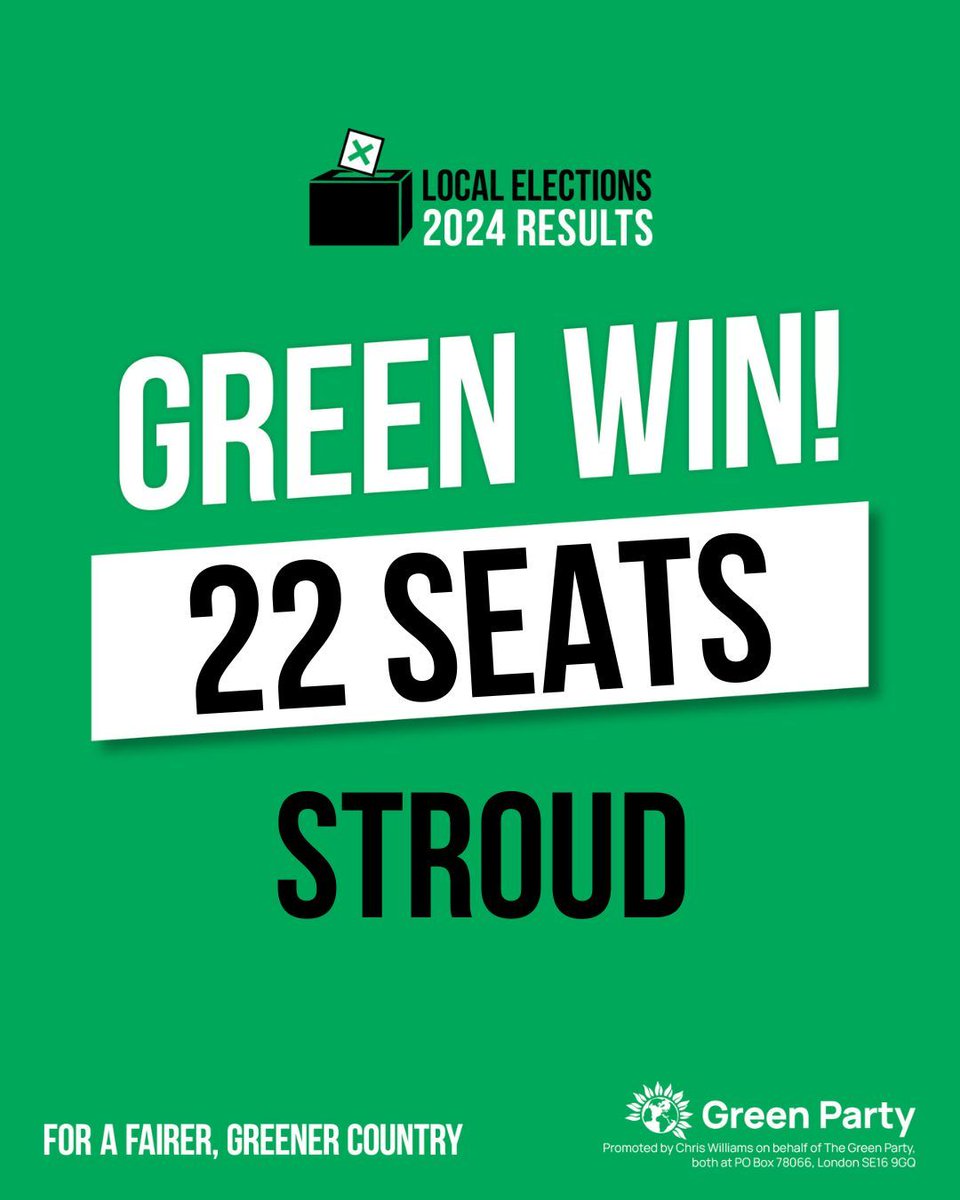 🎉 Congratulations to @StroudGreens on their biggest ever wins on Stroud District Council, taking their total to 22 and becoming the largest party! #GetGreensElected