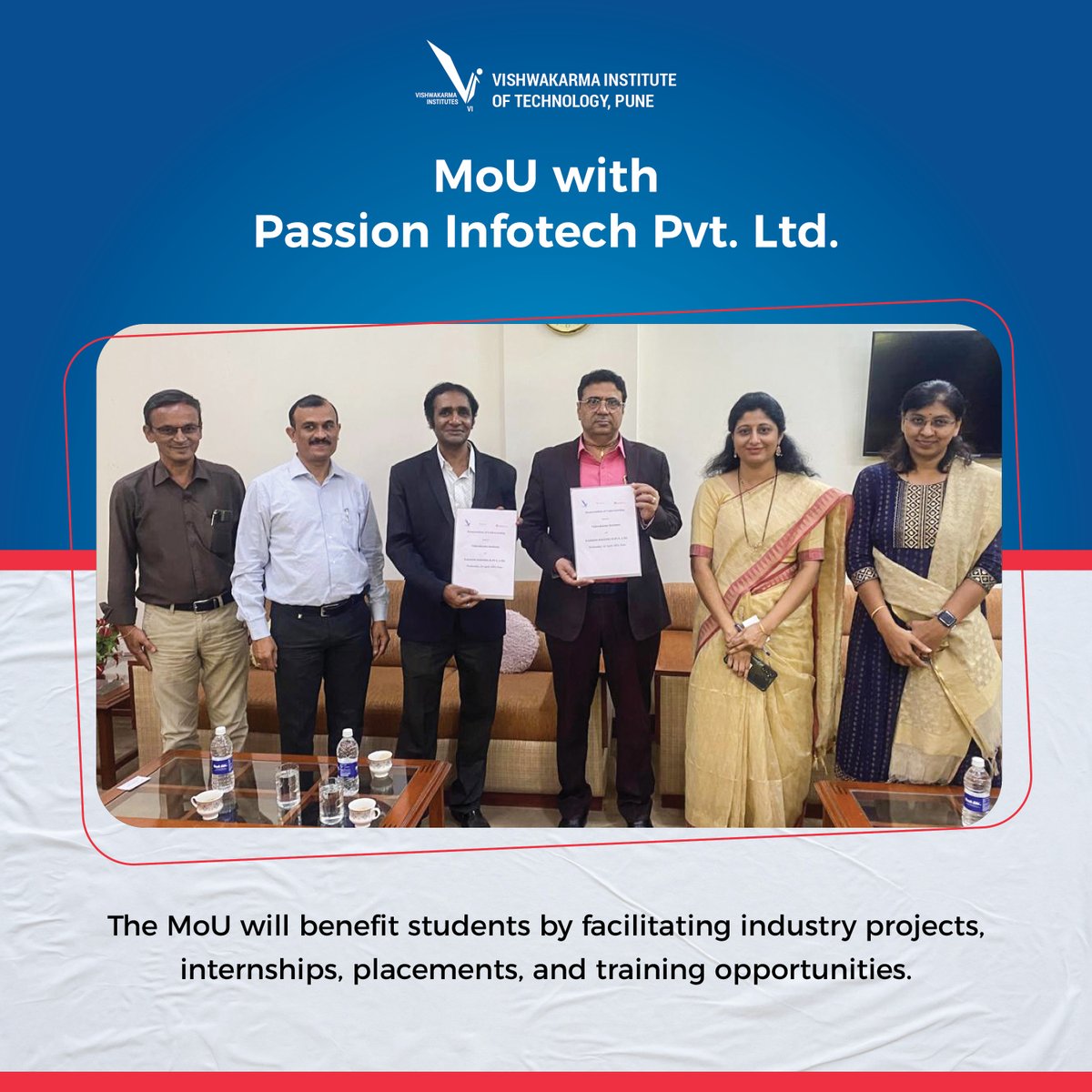 Exciting Partnership!! VIT Pune is thrilled to announce our new collaboration with Passion Infotech Pvt. Ltd.! 
#mou #industryproject #intershipopportunities #collegeplacements #training #vitpune #engineeringcollege #education #engineeringinstitute