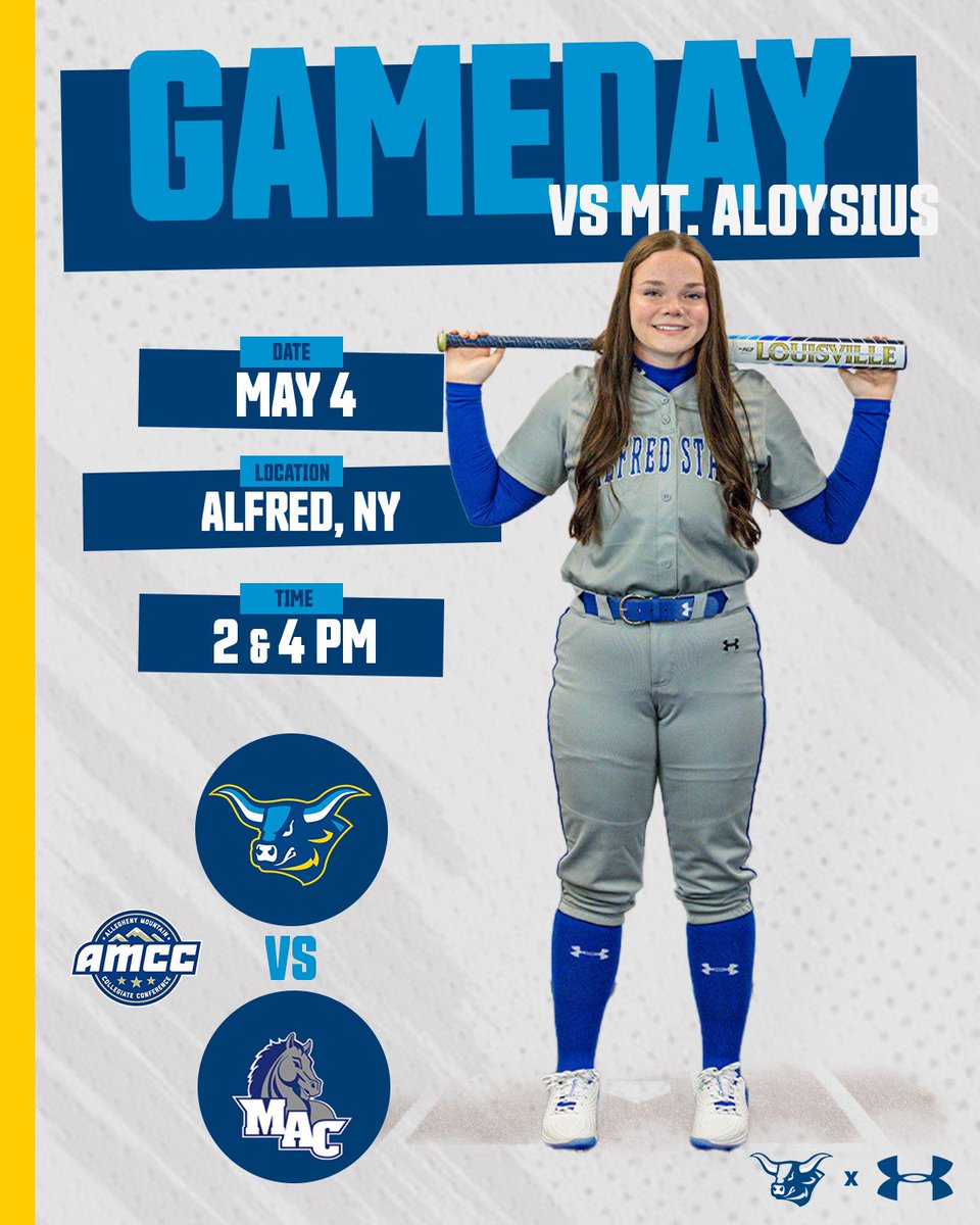 Softball host the Mounties 🥎

🆚 : Mt. Aloysius
📍 : Alfred, NY
🕛 : 2 &amp; 4 PM
📊 : surl.li/tkvhz

#HornsUp