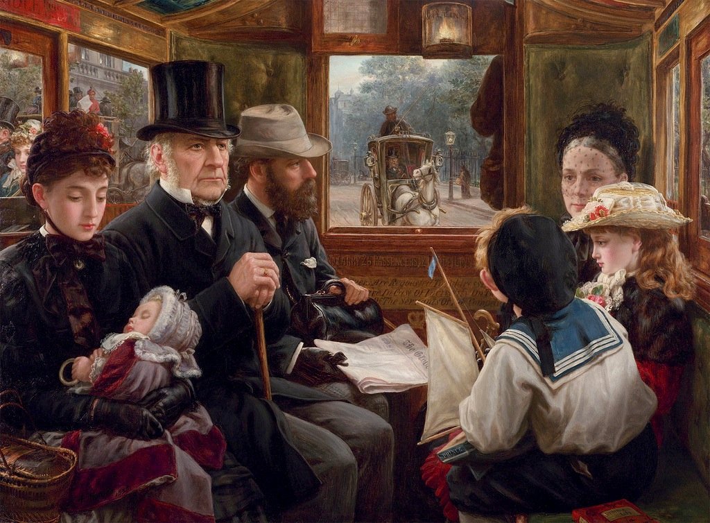 'An Omnibus Ride to Piccadilly Circus, Mr Gladstone Travelling with Ordinary Passengers' (1885) by Alfred Morgan (Private collection)
