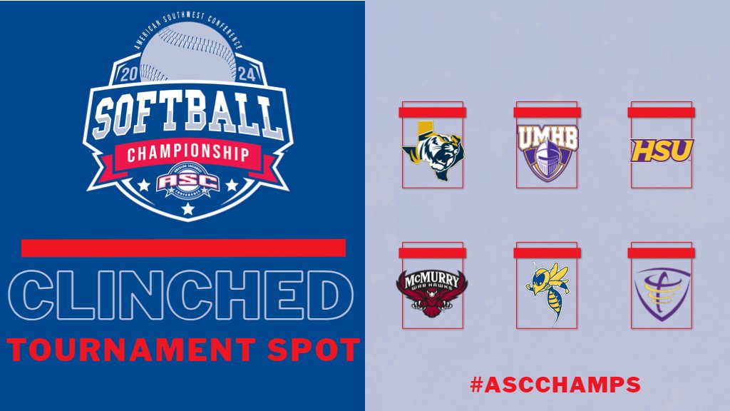 SB | 2024 ASC Championship begins May 9 in Marshall, TX! These teams have clinched! Mary Hardin-Baylor and Hardin-Simmons battling for the 2nd Seed, while McMurry and LeTourneau sort out 4th/5th. #ASCsb #d3sb