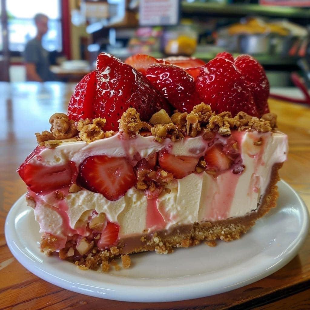 Need to make this strawberry crunch cheesecake 🍰.

#cheesecake #strawberry #delicious #recipes #food