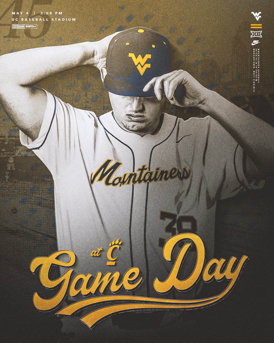 Game ✌ 🆚Cincinnati ⌚3 p.m. 📍Cincinnati, Ohio 🏟UC Baseball Stadium 📺es.pn/3UI8M8u 📻bit.ly/3V7dltq 📊bit.ly/3y7ihFu #HailWV