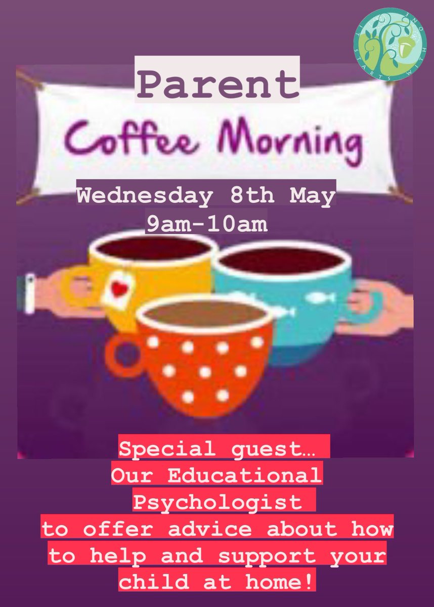 Come along to our parent coffee morning to meet our EP! She will be able to answer questions and offer advice in how to help your child at home. Let us know if you would like to attend by emailing the school office and which topic you would like to discuss, e.g ADHD or dyslexia.