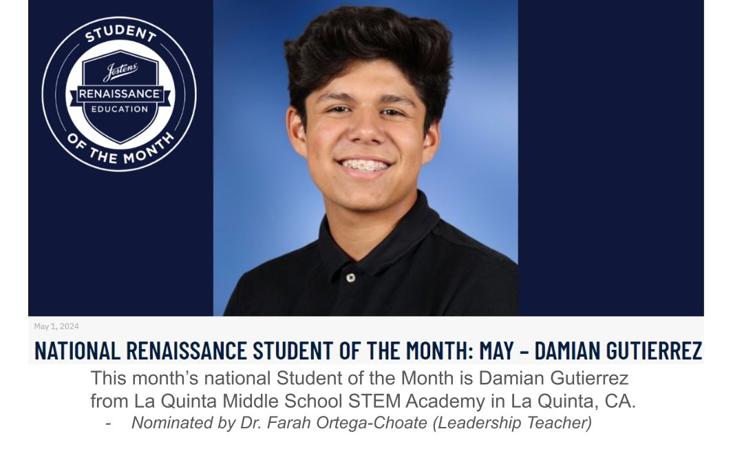 Rarely do you find a middle school student earning the title of National Student of the Month! 🌟 We are beyond proud of our Bulldog, Damian, and can’t wait to see him excel in high school! He’s poised, articulate, genuine, and fills our campus with joy. ❤️🐾#BulldogPRIDE