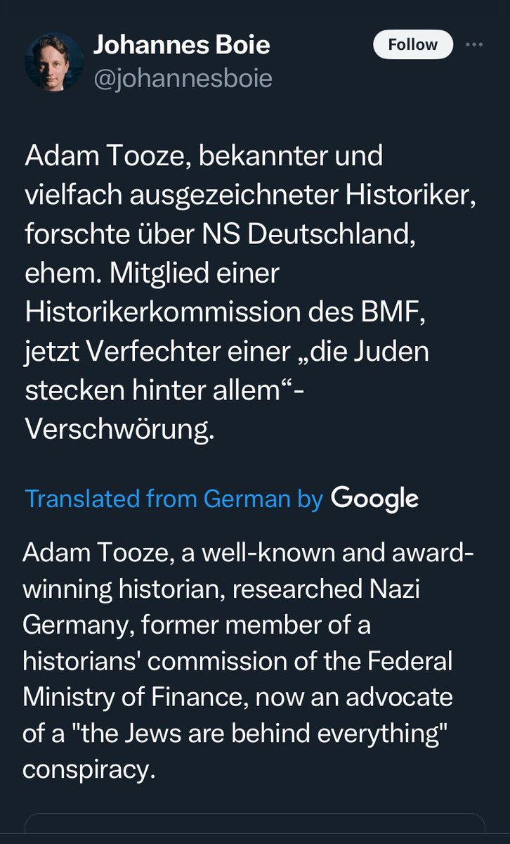 Look at the shit Adam Tooze has to put up with from the Nazi editor of Bild, under the creepy guise of post-Nazi philosemitism