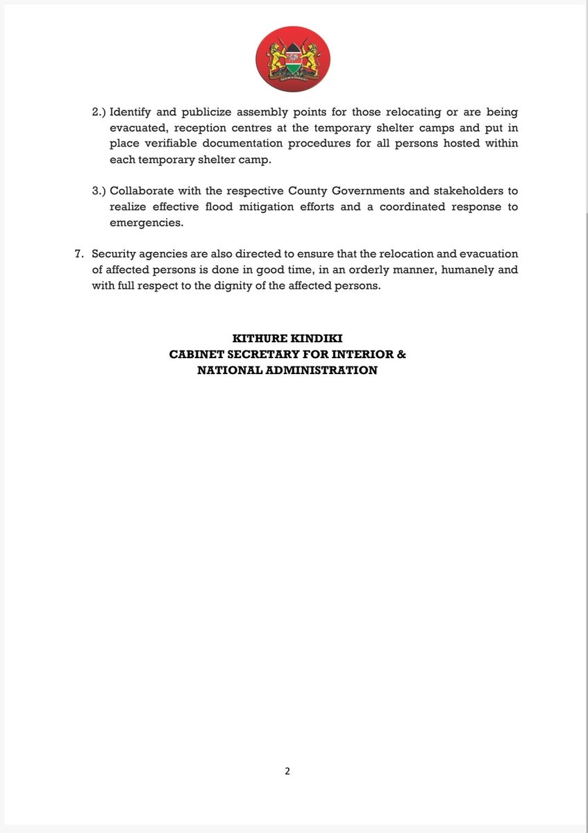 SATURDAY, MAY 4, 2024 UPDATE ON RELOCATION AND EVACUATION 1. The Government clarifies that as at 12 Noon today, May 4, 2024, 138 Camps spread across 18 Counties have already been set up to offer temporary shelter to members of the public displaced by the prevailing deluge.…