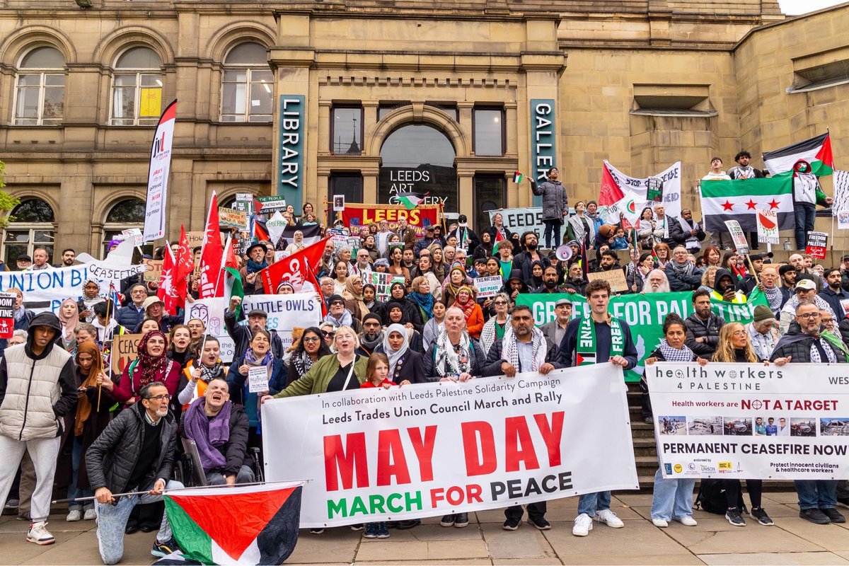 Huge thanks to everyone who came to Leeds May Day making it one of the biggest and most united. Such an important message was delivered by the March, the leaflets we gave to the public and of course the speakers. #MarchForPeace #CeaseFireNow