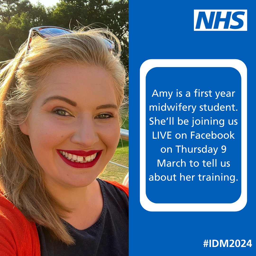 Join Amy for a special Facebook LIVE. We'll be celebrating our amazing student midwives and nurses. Amy, a first-year student midwife, will be telling her inspiring story of how she achieved her career dream. ow.ly/QN9750RvJ83 #IDM2024 #IND2024