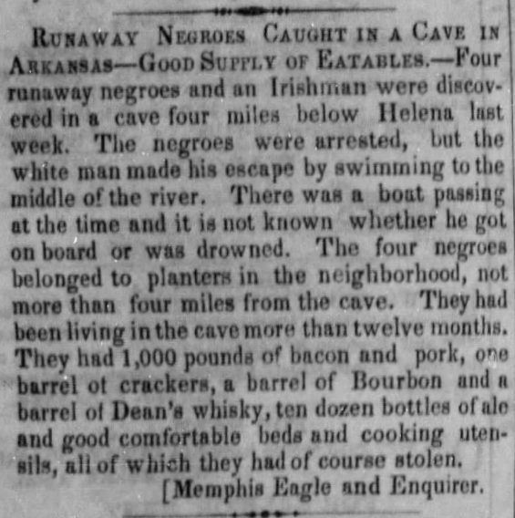 The slaves ran away but did not go far. Spent more than a year living the good life! No doubt the Irishman was a bad influence.

#USHistory #USA #19thCentury
Vicksburg Daily Whig, Sep 12, 1856