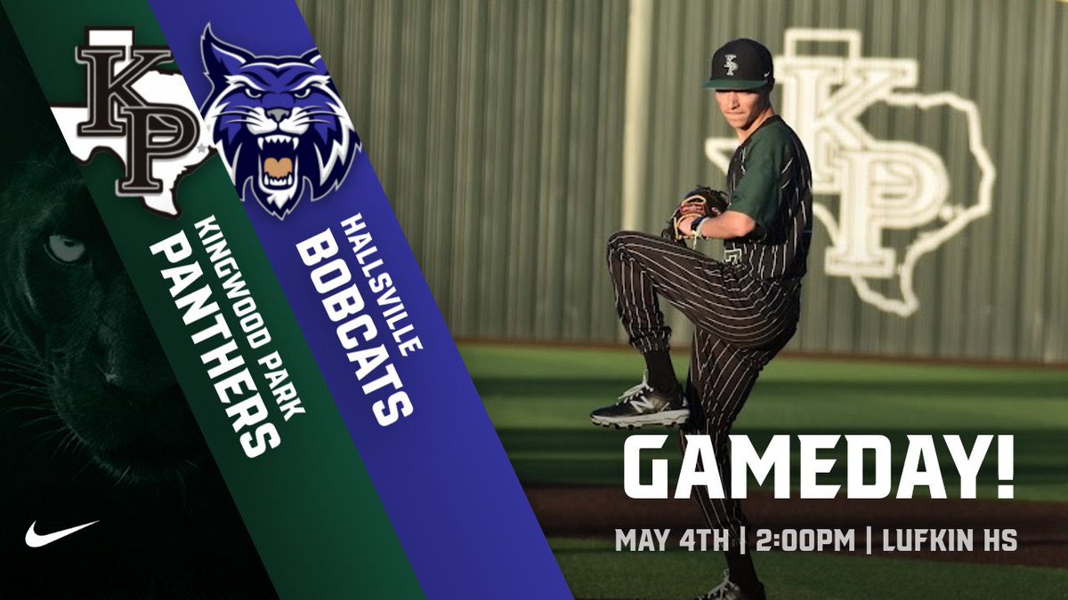 🚨 PLAYOFF GAMEDAY 🚨 KP travels to Lufkin HS to complete the 3-game series against the Hallsville Bobcats! Wear your black KP gear and come cheer on your Panthers! First pitch is at 2:00pm. Go Park! #finish @HumbleISD_KPHS @KPARKmedia @kphsasbc @5ATxHSBaseball