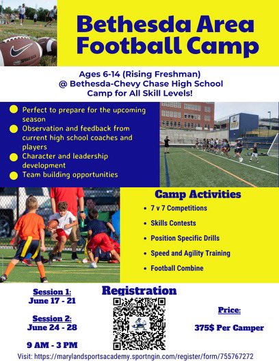 Registration is open! Signup for Bethesda Area Football Camp today!