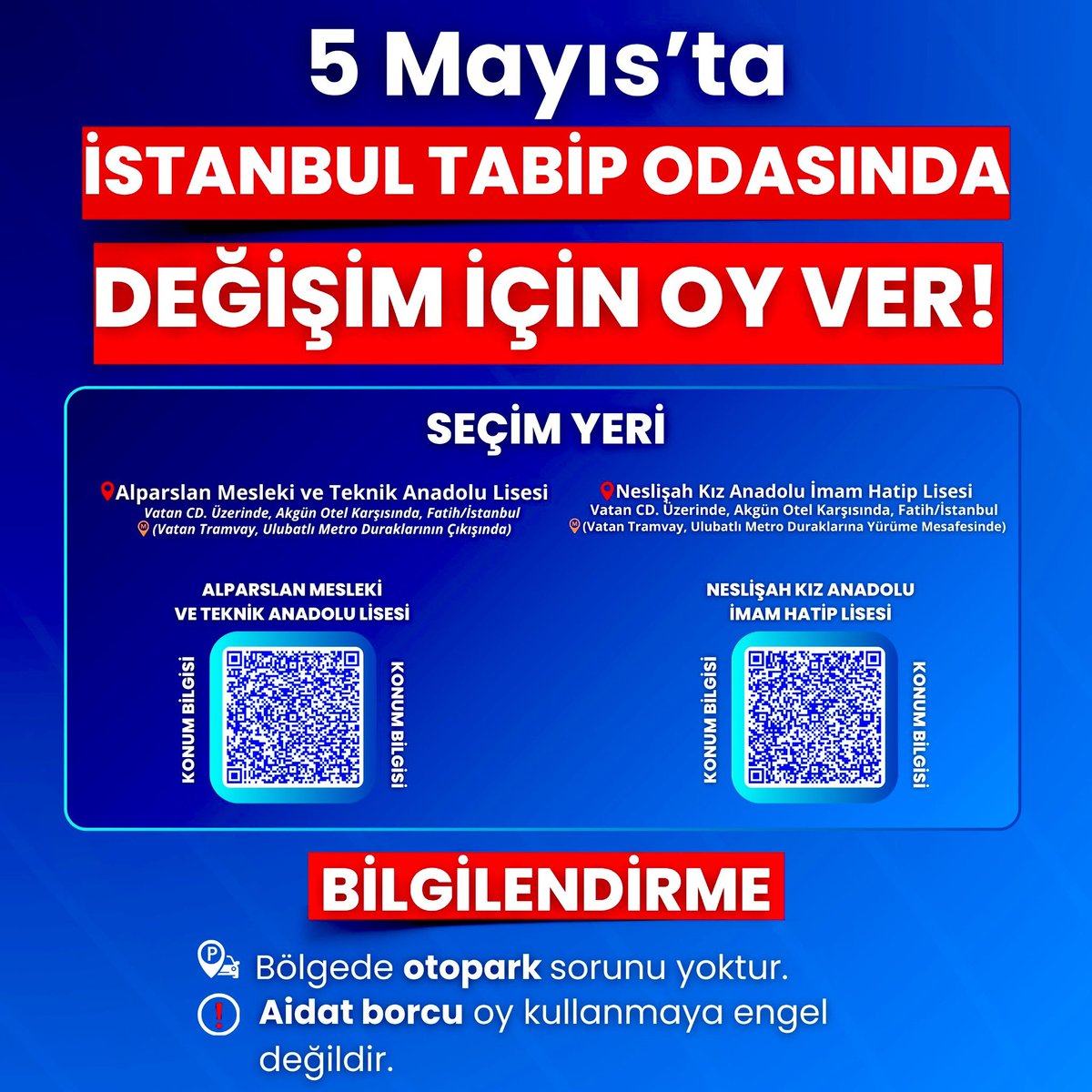 Yarın İstanbul Tabip Odası Seçimleri var. Vatansever doktorların, terör sevicilerine karşı @degisimciler grubunu desteklemesi lazım. İstanbul Tabip Odasının ismine yakışır, teröre destek olmayan başkana ihtiyacı var. Sonuna kadar @AhmetErcek'i desteklemek lazım.