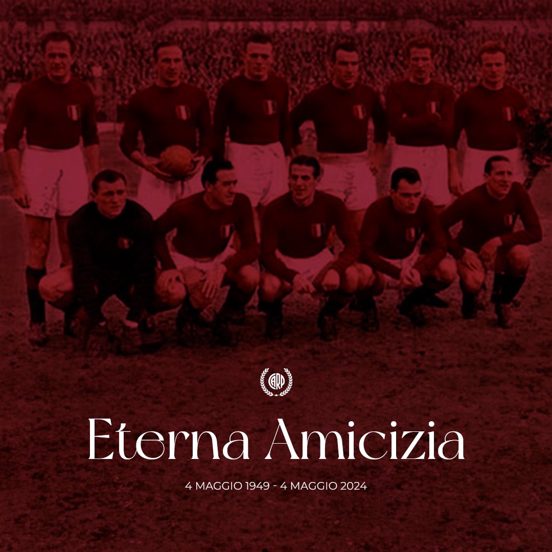 A 75 años de la Tragedia de Superga, el recuerdo y respeto riverplatense para @TorinoFC_1906. #EternaAmicizia 🇮🇹🤝🇦🇷 𝐆𝐥𝐢 𝐈𝐧𝐯𝐢𝐧𝐜𝐢𝐛𝐢𝐥𝐢 𝐩𝐞𝐫 𝐬𝐞𝐦𝐩𝐫𝐞 ♾️