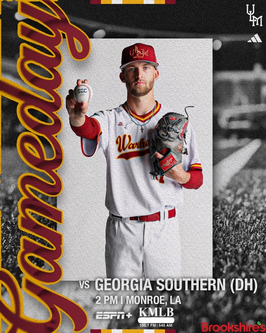 ULM_BSB's tweet photo. 𝐋𝐞𝐭'𝐬 𝐏𝐥𝐚𝐲 𝐓𝐰𝐨

⚾️🆚 Georgia Southern
🕑 2 p.m.
📍 The Lou
📺 ESPN+ (Game 1) https://t.co/b7xthgH6zY
📻 105.7 FM/540 AM KMLB, https://t.co/VIjG7Q7h4q
📊 https://t.co/b1SfvEZRuO
🎟 https://t.co/oawPDpLXJV

#GotYourSix | #GSvsULM | #SunBeltBSB https://t.co/uQNhwxGDR7