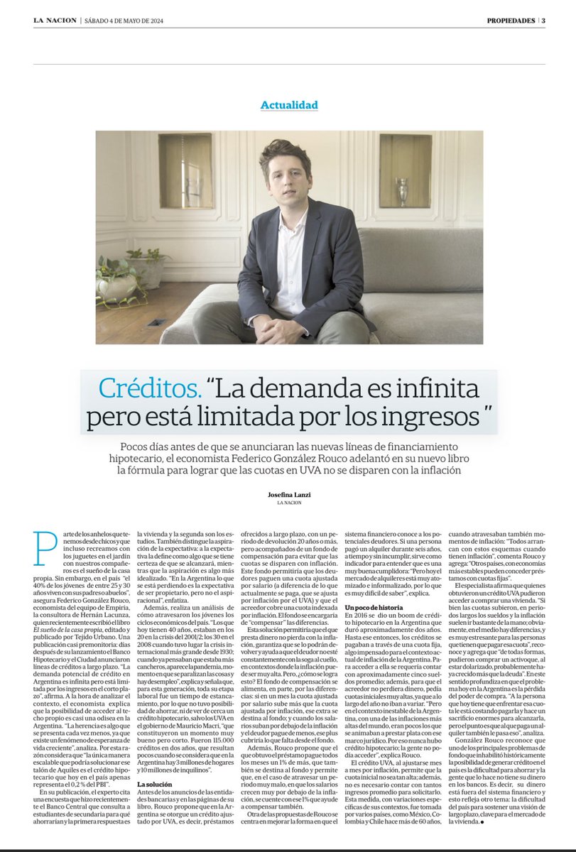 Hoy salió en @LANACION una charla que tuvimos hace unas semanas sobre los créditos hipotecarios. Hoy más de actualidad que nunca. Acá el link a la nota. lanacion.com.ar/propiedades/ca…